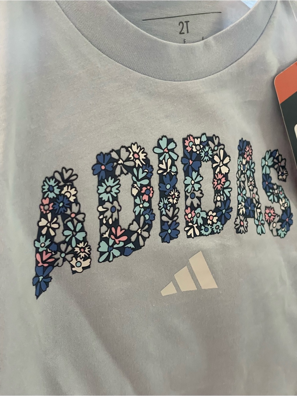 adidas Pink Short Sleeve Tee with Navy Logo - Kids - Picture 9 of 9
